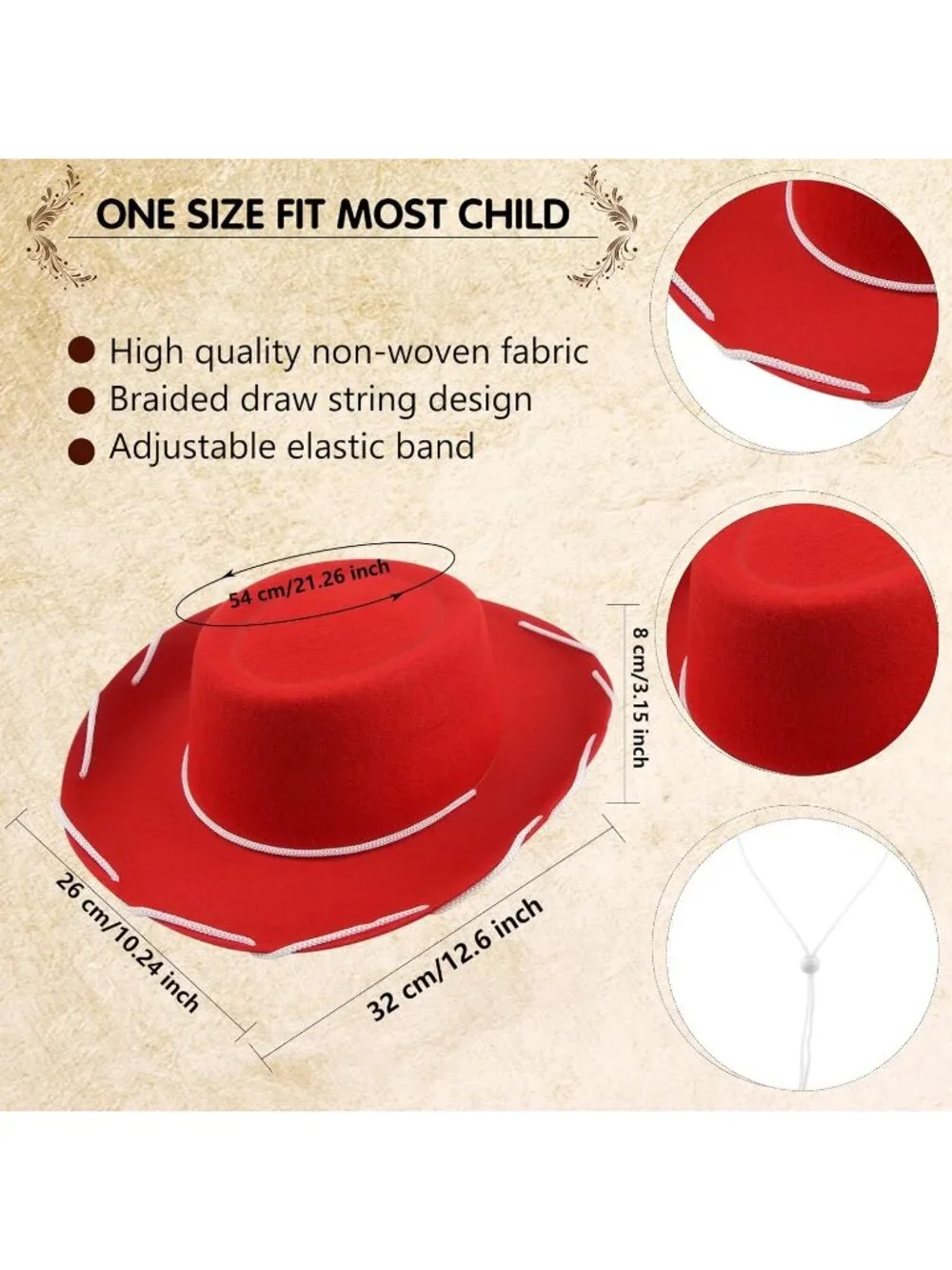Kids Red Classic Felt Western lightweight Cowgirl Cowboy Hats 10 Pack